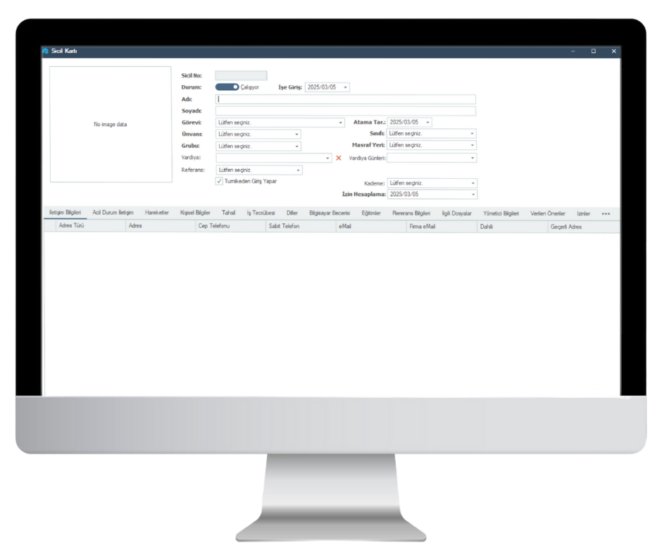 izRP ERP Personel Özlük Yönetimi Sicil Kartı Ekranı
