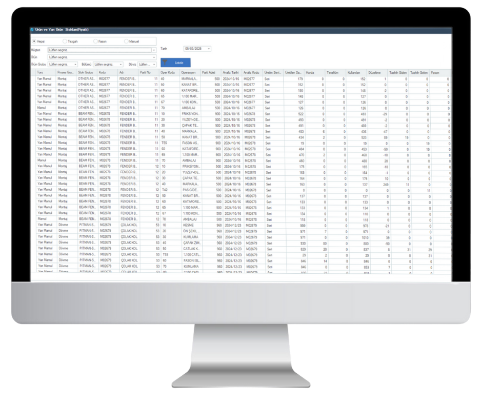 izRP ERP Stok Yönetimi ve Envanter Kontrolü Ekranı